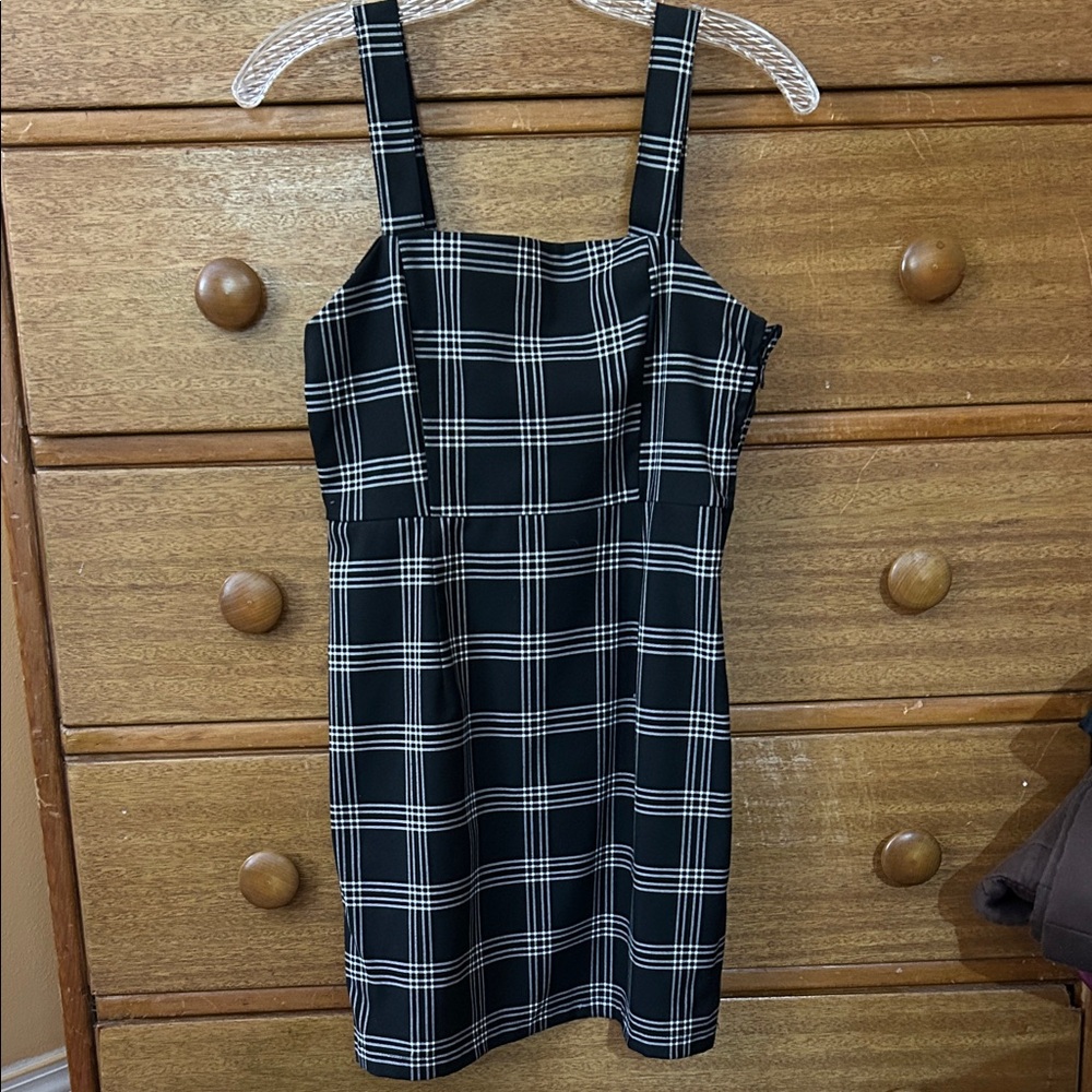 Divided Black and White Checkered Mini Dress